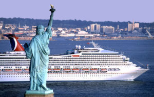 NYC Cruise Ship passing the Statue of Liberty
